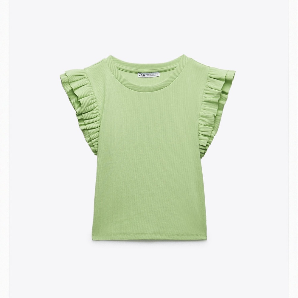 Zara ruffled top in green